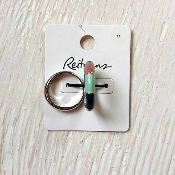 Reitmans New With‎ Tag Size 11 Set Of 2 Chunky Enamel Rings - Picture 3 of 4